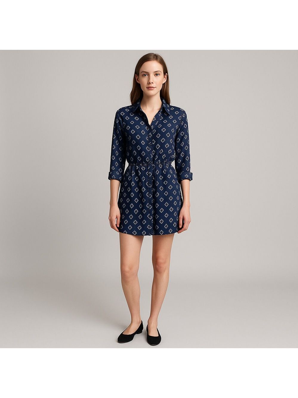 Indulge in Style Blue Black White Purple Print Shirt Dress Medium